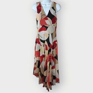 Forest Fairy Midi Dress | 10 | Chiffon Drop Waist Asymmetric Hem | Flowy